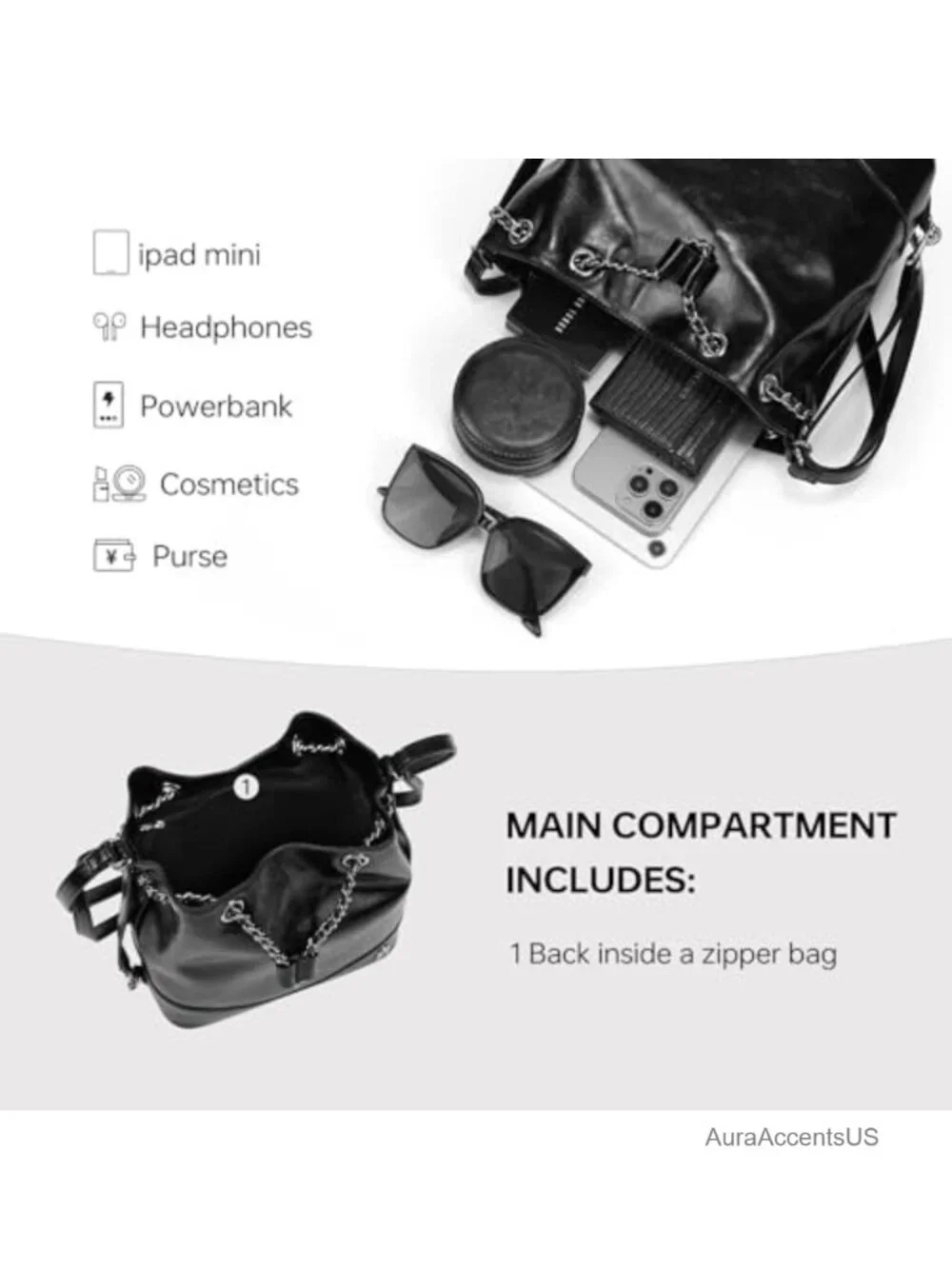 Leather Convertible Mini Backpack Purse with Chain Strap Drawstring